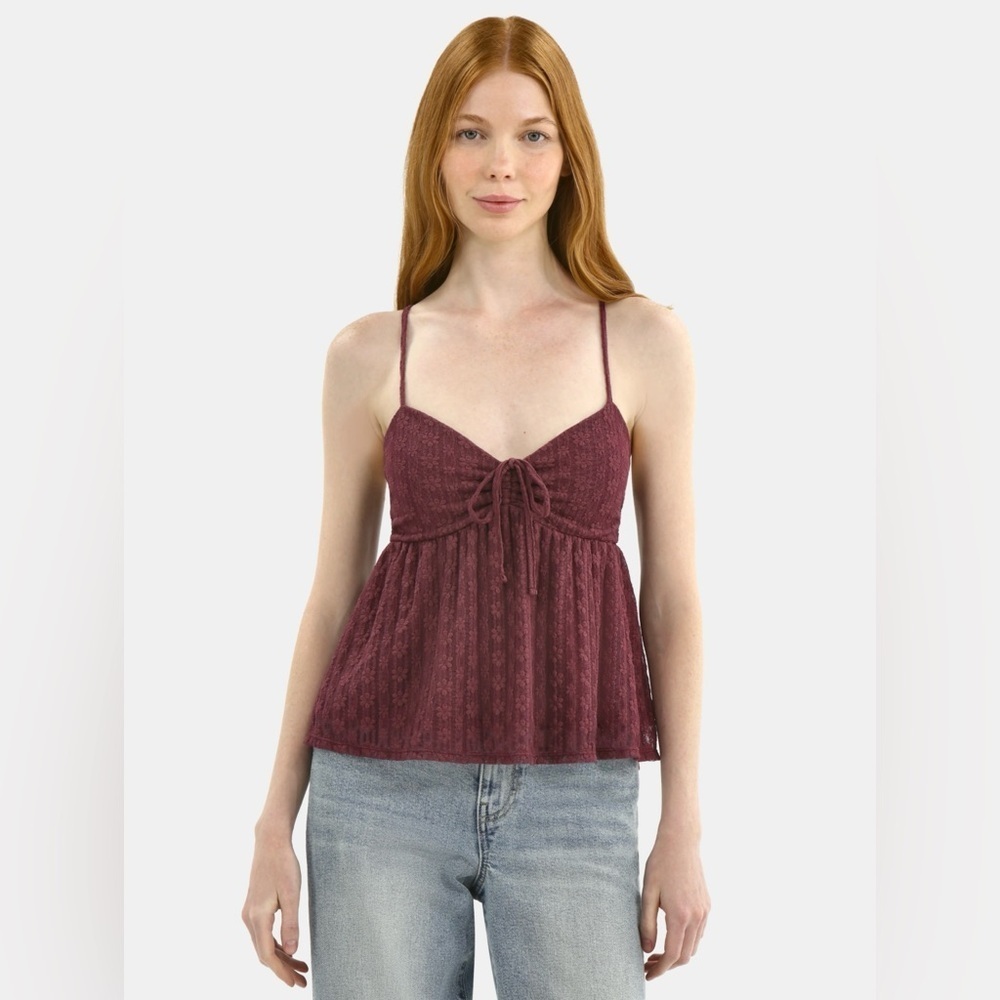 Elegant Lace Spaghetti Strap Top - Plum Wine Color